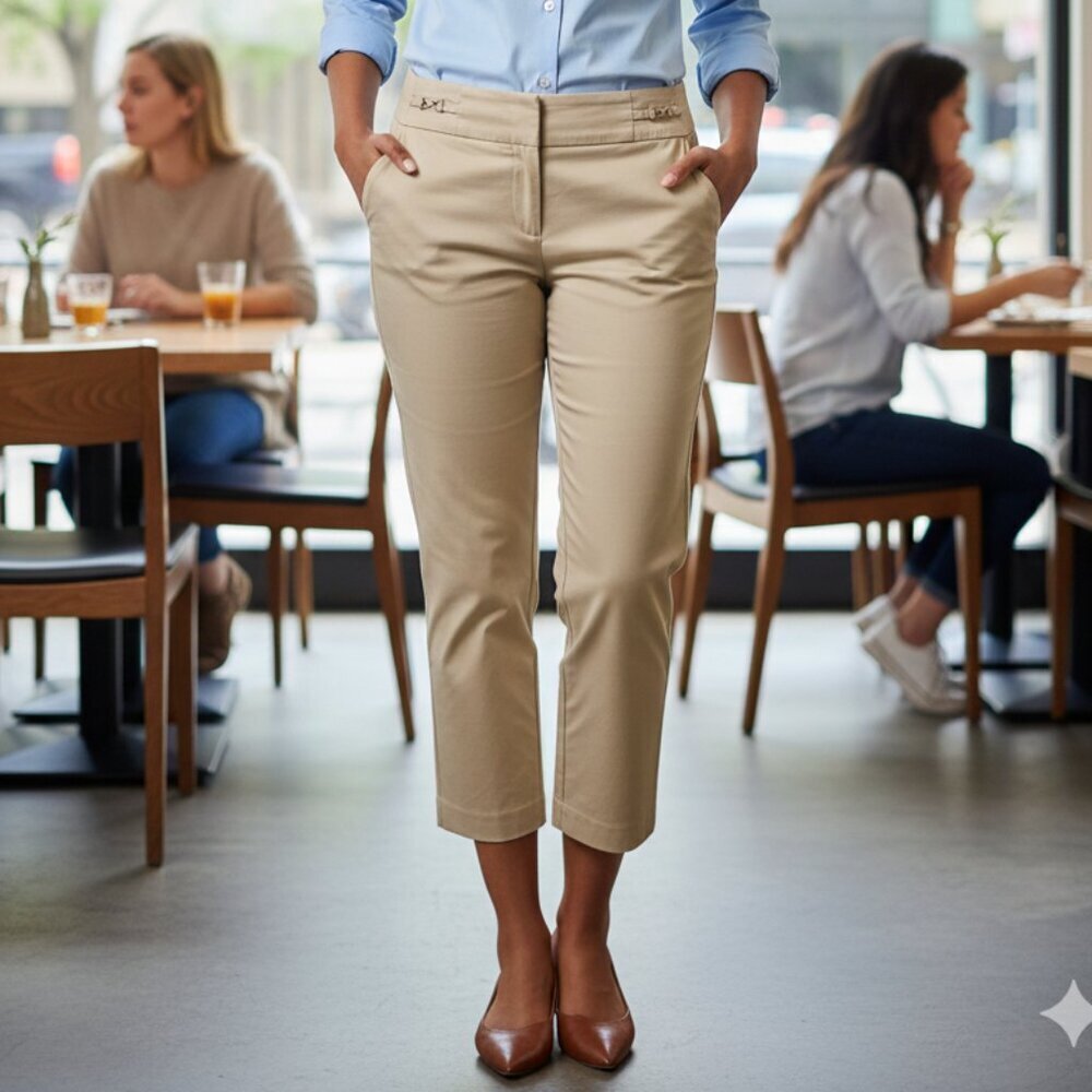 New York & Company 7th Avenue Khaki Size 4 Dress Capri Pants